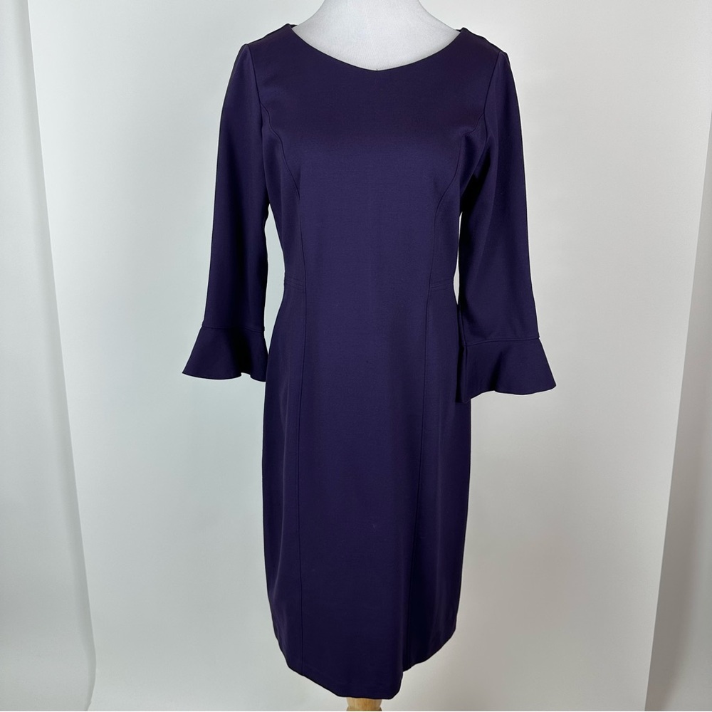 Talbots Purple Flared Sleeve Ponte Shift Dress Size 6